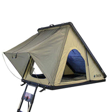 Load image into Gallery viewer, OVS LD TMON Clamshell Aluminum Hard Shell Roof Top Tent - 2 Person Capacity, Tan Body &amp; Green Rainfly