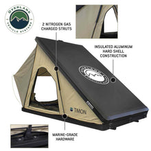 Load image into Gallery viewer, OVS LD TMON Clamshell Aluminum Hard Shell Roof Top Tent - 2 Person Capacity, Tan Body &amp; Green Rainfly