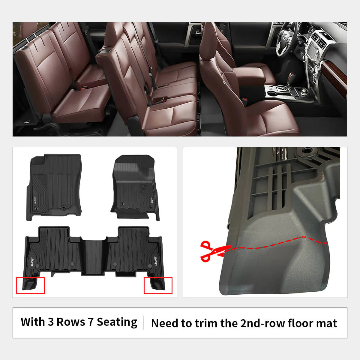 Fit for Toyota 4Runner 2013-2024 Custom All Weather Floor Mats TPE Material 1st & 2nd Row